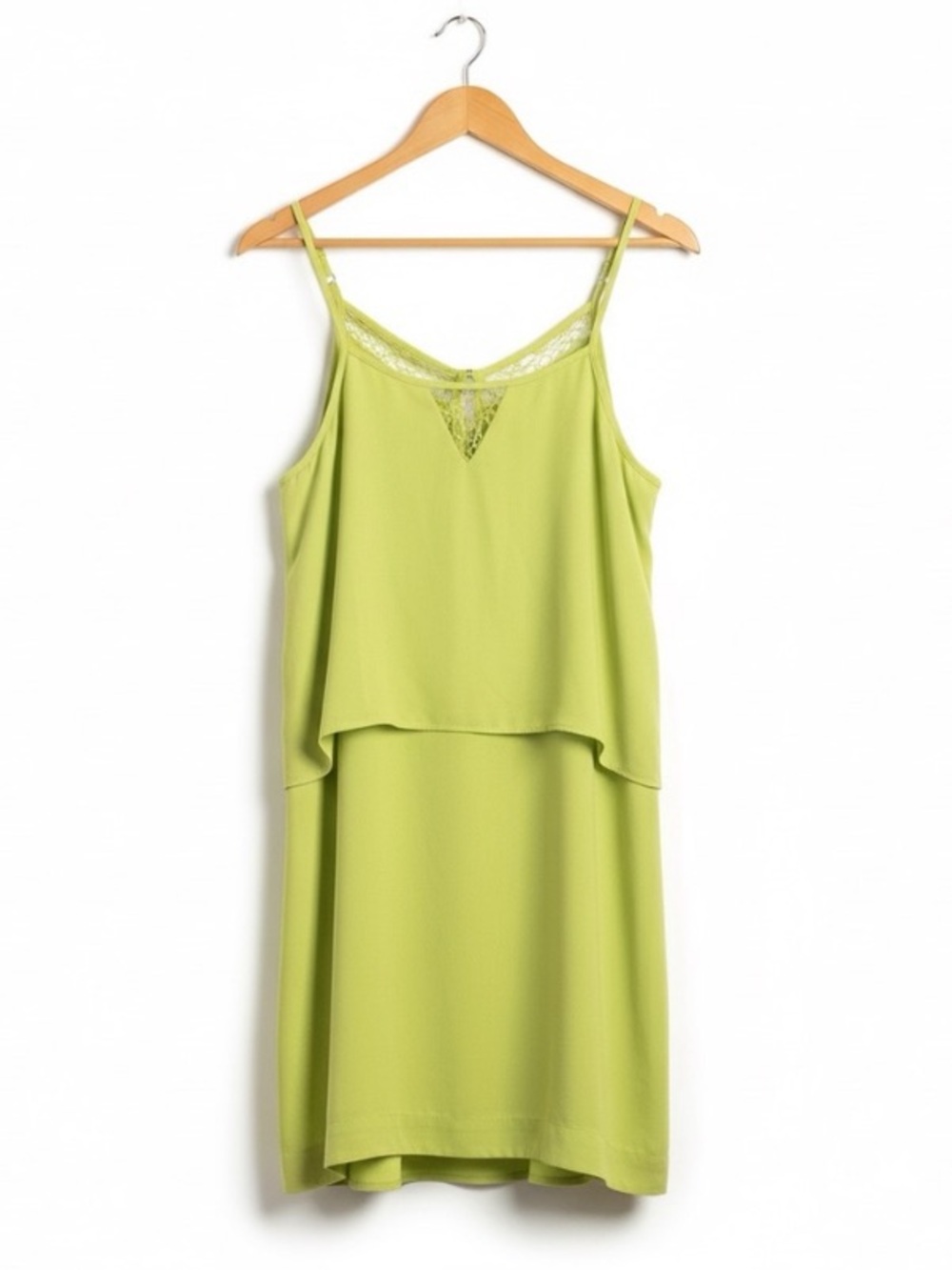 Bar III NWOT Neon Chartreuse Yellow Popover Layered Dress Adjustable Straps